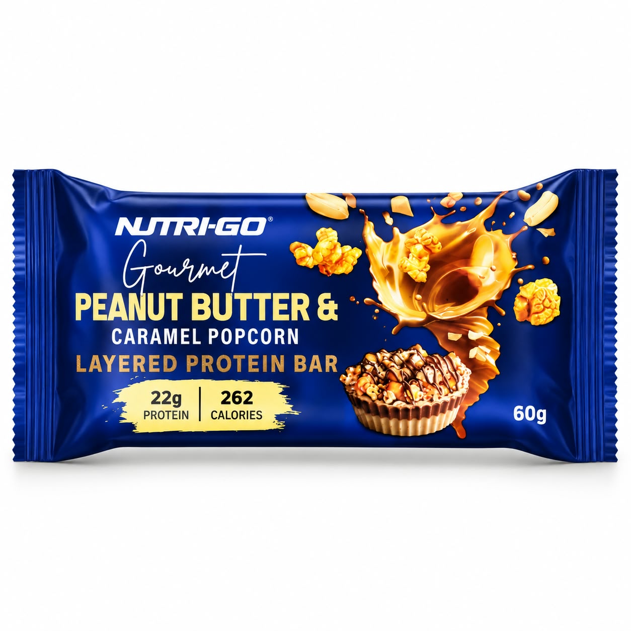 Nutri-Go Peanut Butter & Caramel Popcorn Layered Protein Bar - 60g