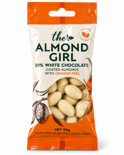 Almonds Coated in White Chocolate with Orange Peel - 50g