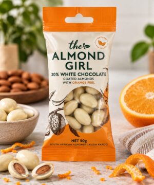 Almonds Coated in White Chocolate with Orange Peel - 50g